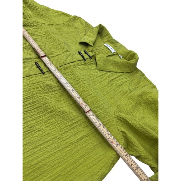 Habitat Lime Green Textured Blouse Size L With Button Loop Closures & Collar - Picture 9 of 11